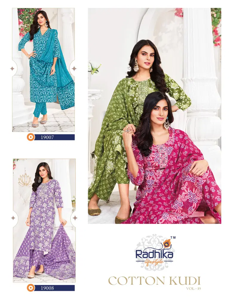 Cotton Kudi Vol 19 By Radhika Cotton Online Kurti With Bottom Dupatta Wholesale